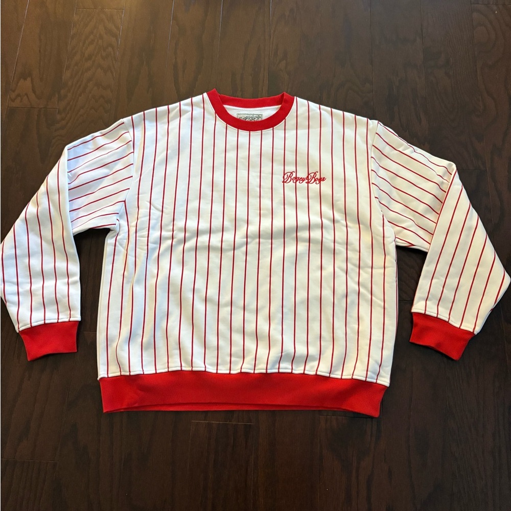 Bogey Boys by Macklemore Men's XL Red/White Pinstripe Crewneck Sweatshirt NWOT